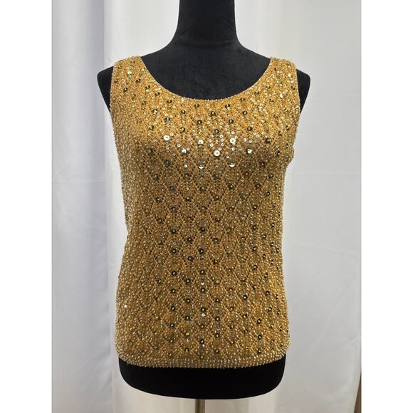 Vintage 1960s gold sequin top 100% wool 
Ptp: 17 - Picture 1 of 3